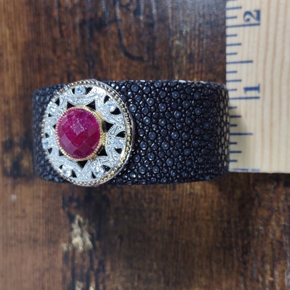 Stingray Leather/Sterling Silver/Gemstone Cuff - Picture 9 of 10